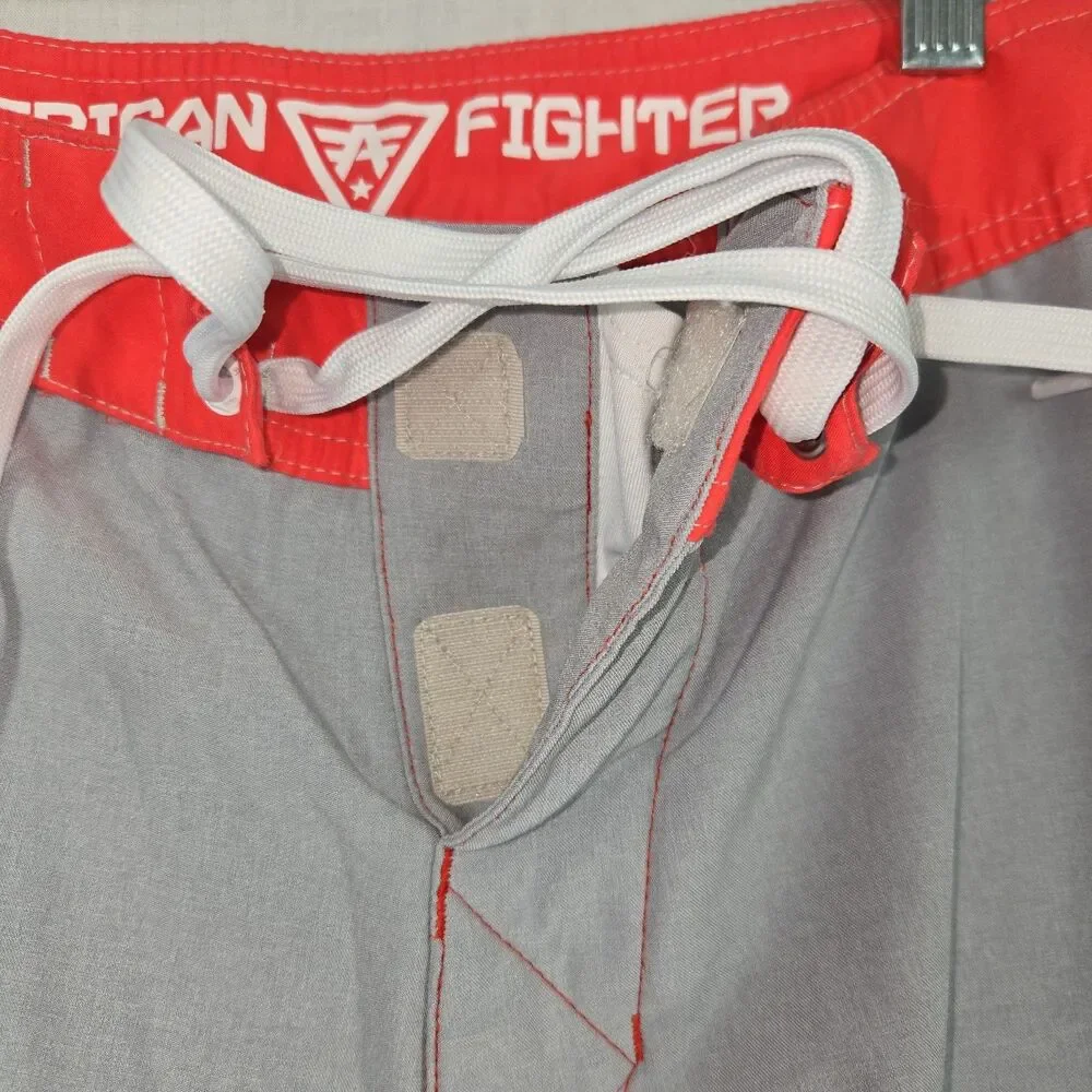 American Fighter Board Shorts MMA Gray Red Mens Size 30 Fight Athletic Surf Swim